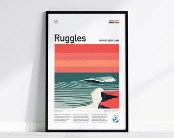 Ruggles Surf Spot Poster: Newport Rhode Island Art, Vintage Surf Print, East Coast Wave, Surfer Gift, Cliff Walk, Framed or Unframed