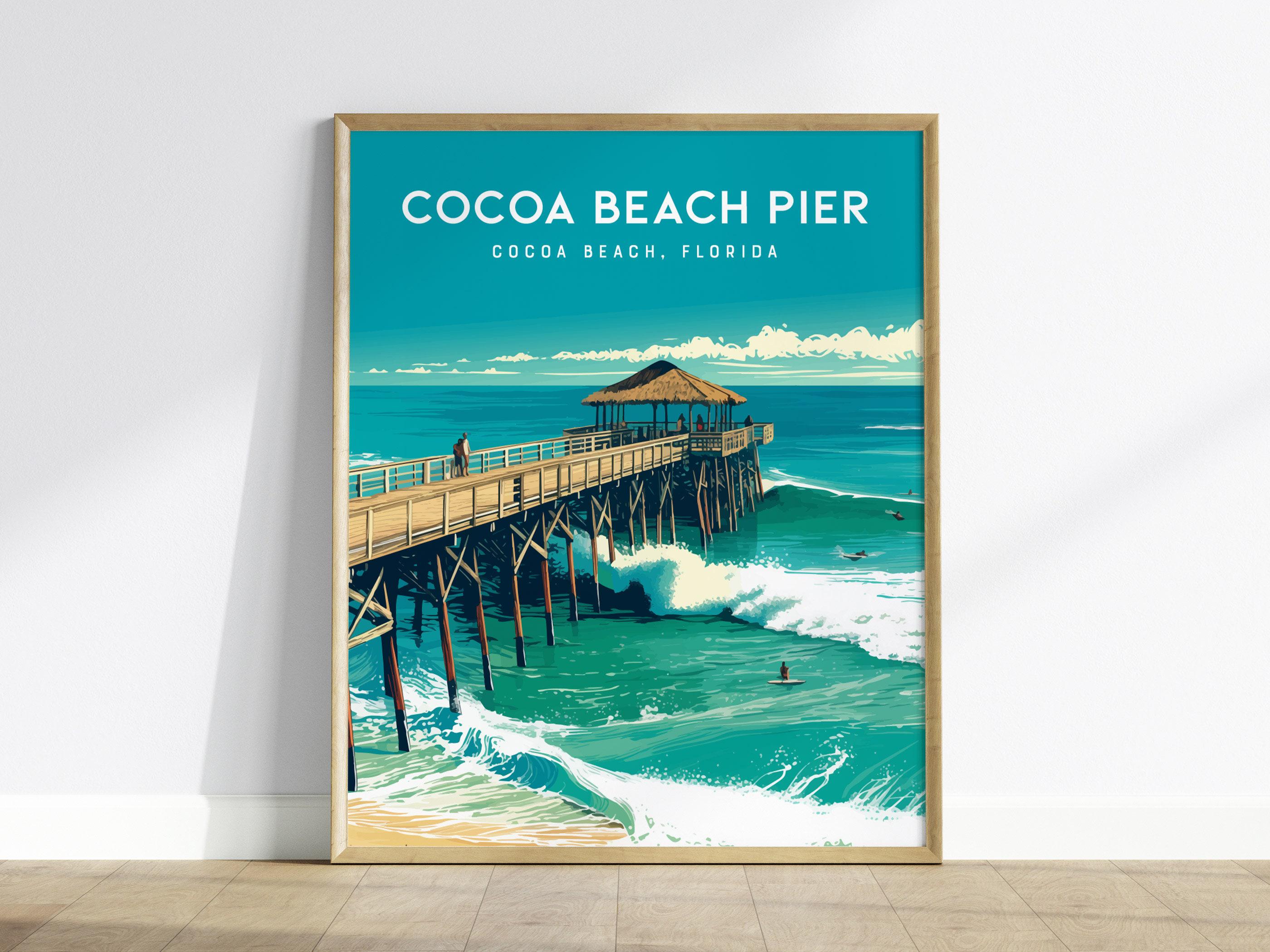 Cocoa Beach Pier Art Print: Florida Surf Poster, Beach House Decor