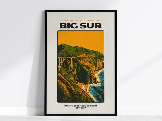 Big Sur Vintage Travel Poster: California Coast Art Print