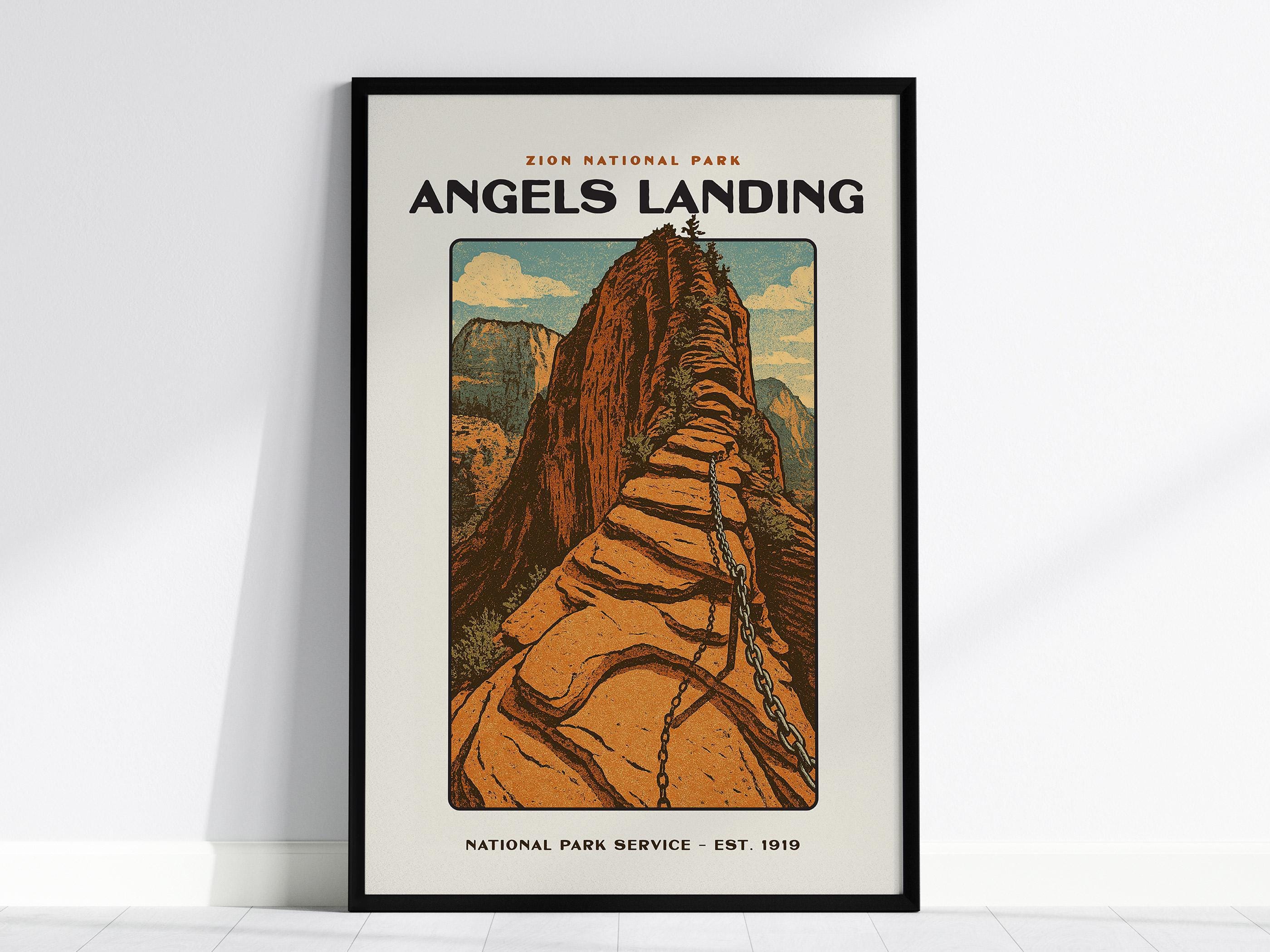 Angels Landing Vintage Print: Zion National Park Hiking Poster
