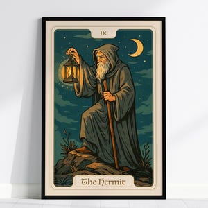Der Einsiedler Tarot Karten Poster - Major Arcana Mystische Kunst, spirituelle Wanddekoration, Tarot Illustration Druck, gerahmt oder ungerahmt, einzigartige Geschenkidee