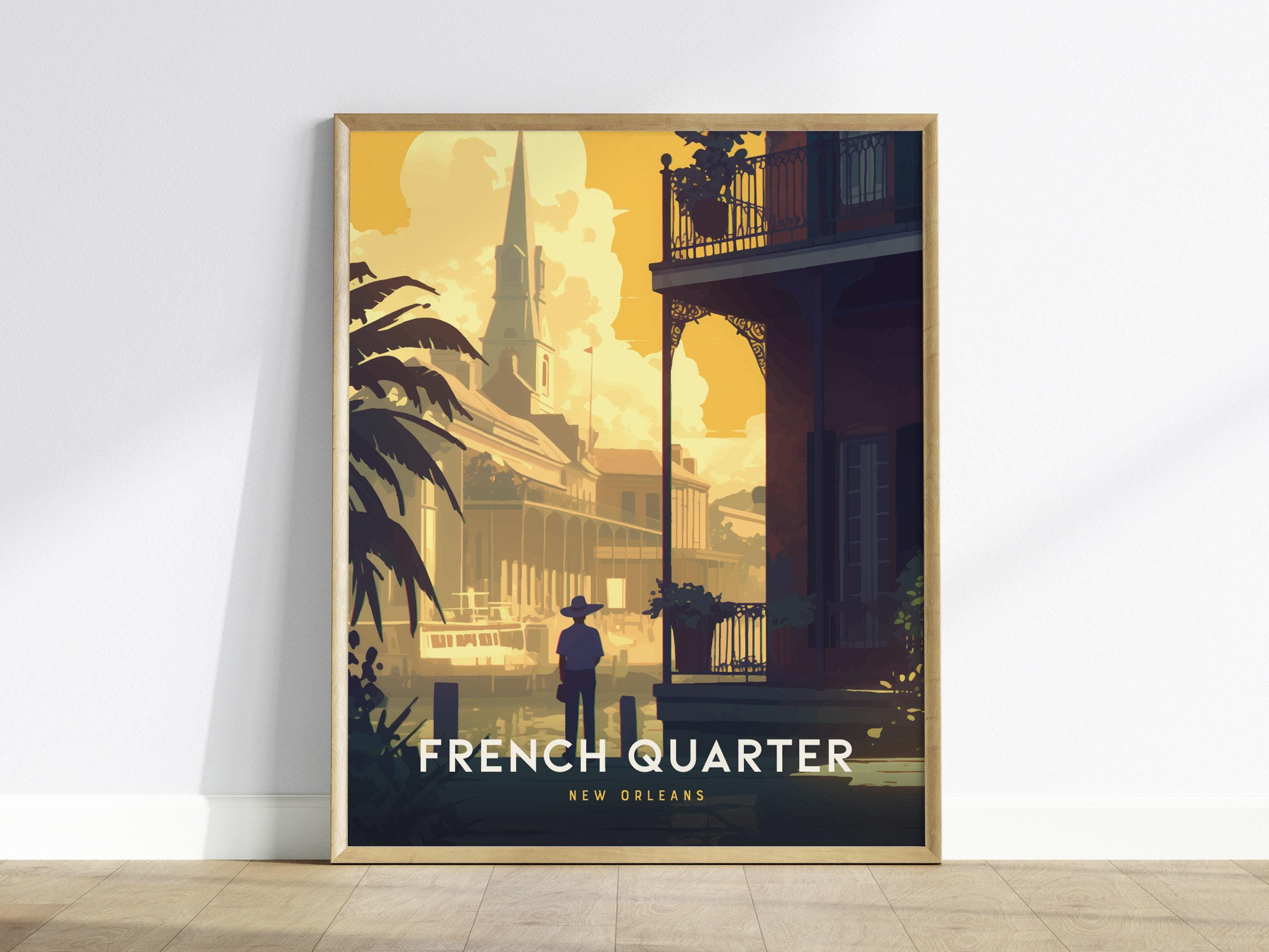 YuplaN French Quarter Cityscape New Orleans Art Mardi Gras Canvas Poster Holiday Gift HD Picture Modern Aesthetics Mural Wall Art Decoration (Unframed,08×12inch