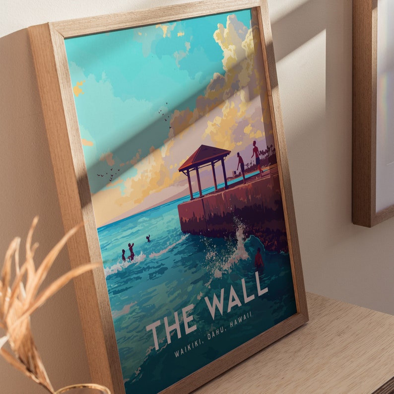 The Wall, Oahu, Hawaii, Framed Art Waikiki Beach Framed Poster Design Travel Ocean Landmark