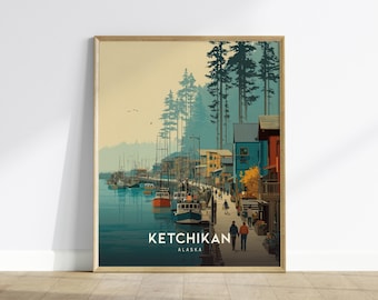 Ketchikan Alaska Kunstdruck: Küstenhafen Motiv, Nautik Wandbild