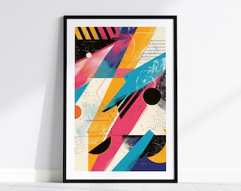 80s Abstract Art Framed Poster: Retro Geometric Design - Etsy