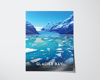 Park Narodowy Glacier Bay do pobrania w wersji cyfrowej: Alaska, plakat z krajobrazem lodowca