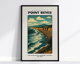 Point Reyes Art Print: Retro California Coastal Decor