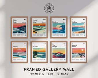 Surf Posters Set of 8: Gallery Wall Surfing Art Prints Bundle, Beach Decor Vintage, Surfer Gift, Coastal Wall Art, Framed or Unframed