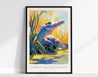 American Alligator Art Print: Florida Wildlife, Modern Nature Wall Decor, Framed or Unframed