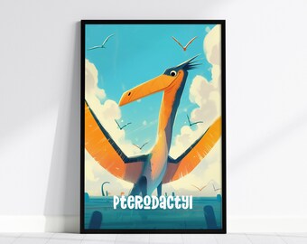 Pterodactyl Nursery Art Print: Adventure Dinos Kids Room Decor