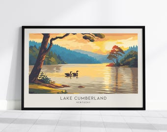 Lake Cumberland Kentucky Landscape Matte Travel Poster, Beach House Decor Wall Art Print