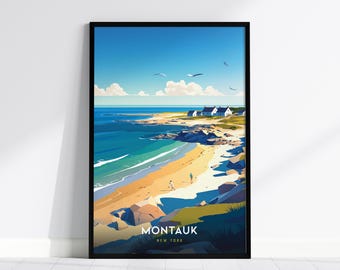 Montauk New York Poster: Coastal Beach Art Print, Framed or Unframed Wall Decor