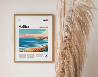 マリブ・サーフライダー・ビーチの額入りポスター：カリフォルニア