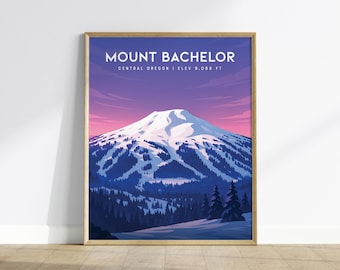 Impresión de esquí del Monte Bachelor: Arte de montaña de Oregón, decoración invernal