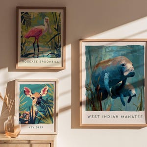 Manatee Art Print: Florida Wildlife Sea Cow Print, Modern Nature Wall Decor, Framed or Unframed image 4