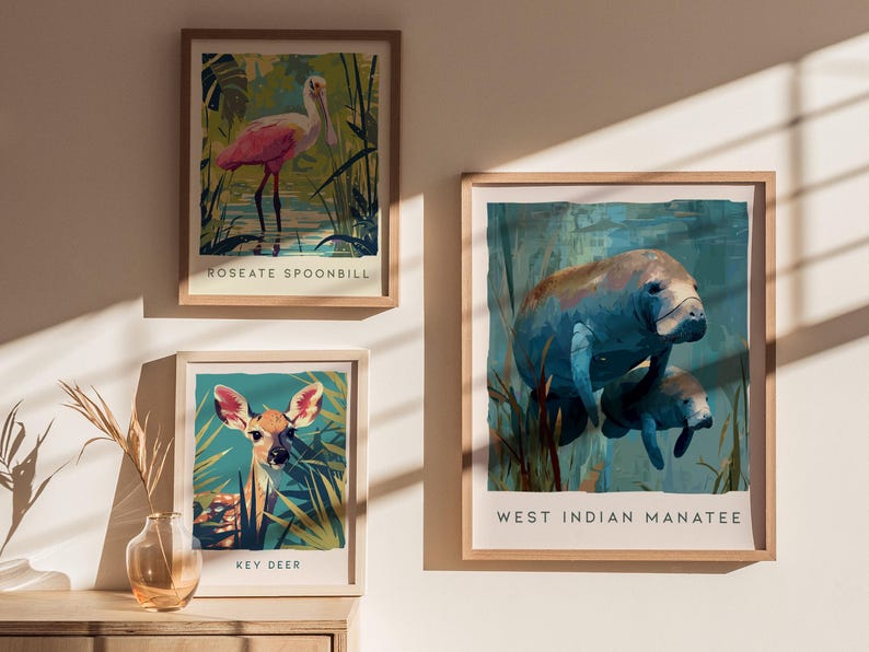 Manatee Art Print: Florida Wildlife Sea Cow Print, Modern Nature Wall Decor, Framed or Unframed image 4