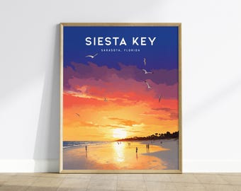 Siesta Key Sunset Poster: Sarasota Beach Art Print, Florida Sunset Wall Decor, World's Best Beach Gift, Travel Poster, Coastal Wall Art