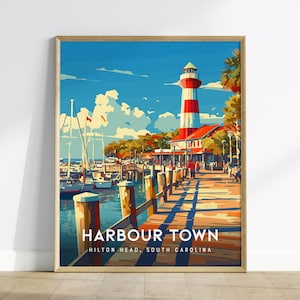 Harbour Town Lighthouse, Hilton Head Island, South Carolina Wall Art SC Nautical Travel Poster Print Southeast Beach Home Decor Gift Set