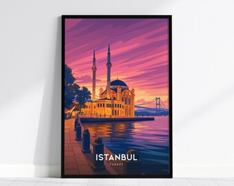 Istanbul Sunset Poster: Ortakoy Mosque and Bosphorus Bridge Print, Framed or Unframed