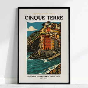 Cinque Terre Vintage Travel Poster – Italy Wall Print, Italian Home Decor, Framed/Unframed, Coastal Europe Retro Artwork, Coastal Home Decor