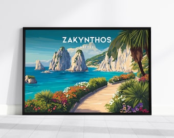 Zakynthos Greece Landscape Poster, Tropical Beach Print, Destination Wall Art, Framed or Unframed