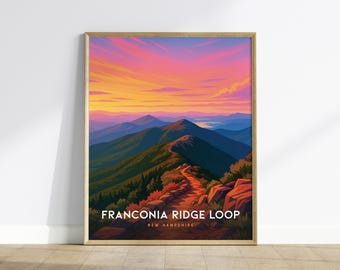Gravura Franconia Ridge: Arte da Trilha dos Apalaches, Pôr do Sol em New Hampshire