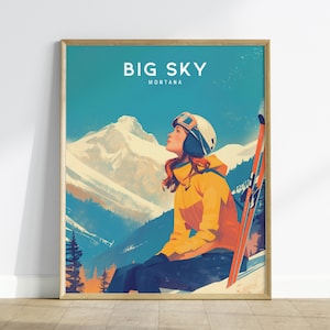 Big Sky Montana Ski Resort Poster: Lone Peak Mountain Travel Art