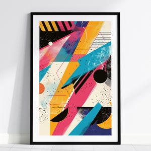 80s Retro Design Series 03, 1980s Style Vintage Abstract Shapes, Eighties Contemporary Art Framed Poster, Nostalgic Modern Art Home Decor