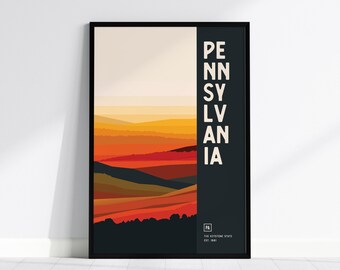 ペンシルベニアの秋の風景ポスター：抽象的なホームウォールデコレーション（額入り・額なし）