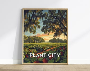 Lámina artística de un campo de fresas en Plant City, Florida: Decoración del hogar del condado de Hillsborough