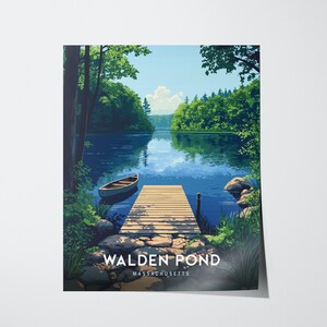 Poster Walden Pond Massachusetts: op Thoreau geïnspireerde muurkunst uit New England afbeelding 3