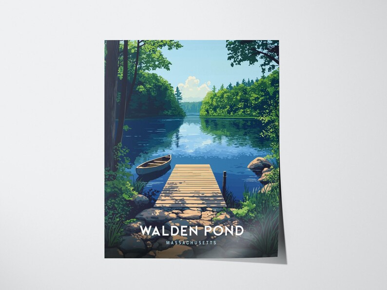 Poster Walden Pond Massachusetts: op Thoreau geïnspireerde muurkunst uit New England afbeelding 3