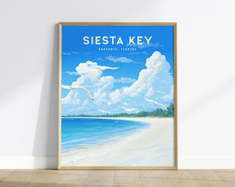 Siesta Key Beach Print: Sarasota Florida Travel Poster, Seagulls and Sandy Shores