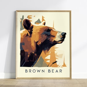 Brown Bear Art Print: Minimalist Wildlife Poster, Mountain Cabin Decor