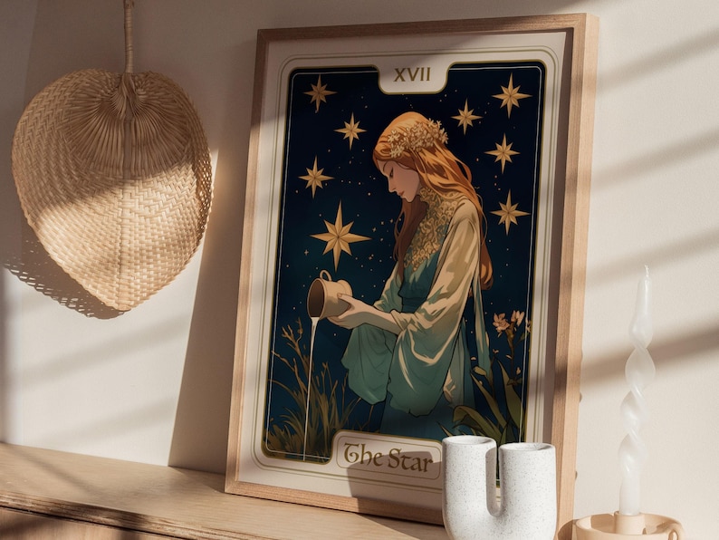 The Star Tarot Card Poster Wall Art: Art Nouveau Tarot Print, Star Card Art Print, Spiritual Wall Art Decor, Tarot Poster Print Gallery Bild 8