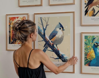 Bird Posters Set of 6 Wall Art: Audubon Style Prints Bundle, Framed Bird Gallery Set, Wildlife Nature Art Prints, Bird Lover Home Decor