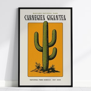 Saguaro National Park Poster - Carnegiea Gigantea Kaktus Art Print, Wüsten Vintage Dekor, Arizona Wandkunst, gerahmt oder ungerahmt, einzigartiges Geschenk