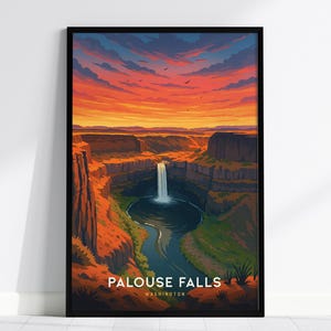 Impresión artística de Palouse Falls, Washington: Póster de paisaje moderno