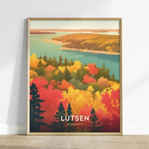 Lutsen, Minnesota Poster - Herbstlaub und Bergblick, gerahmt / ungerahmt erhältlich, perfekt für Naturliebhaber, schöne Herbstfarben