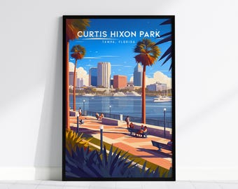 Tampa Florida Print: Curtis Hixon Park, Hillsborough River Framed Art