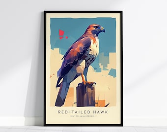 Red-Tailed Hawk Print: Modern Bird of Prey Wall Art