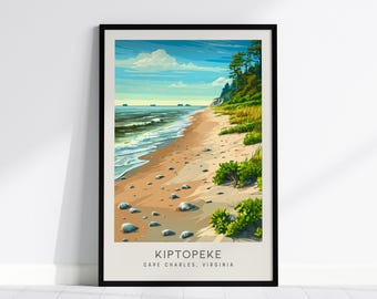 Kiptopeke Travel Poster, Cape Charles, Virginia, Cape Charles Virginia Matte Wall Art Print