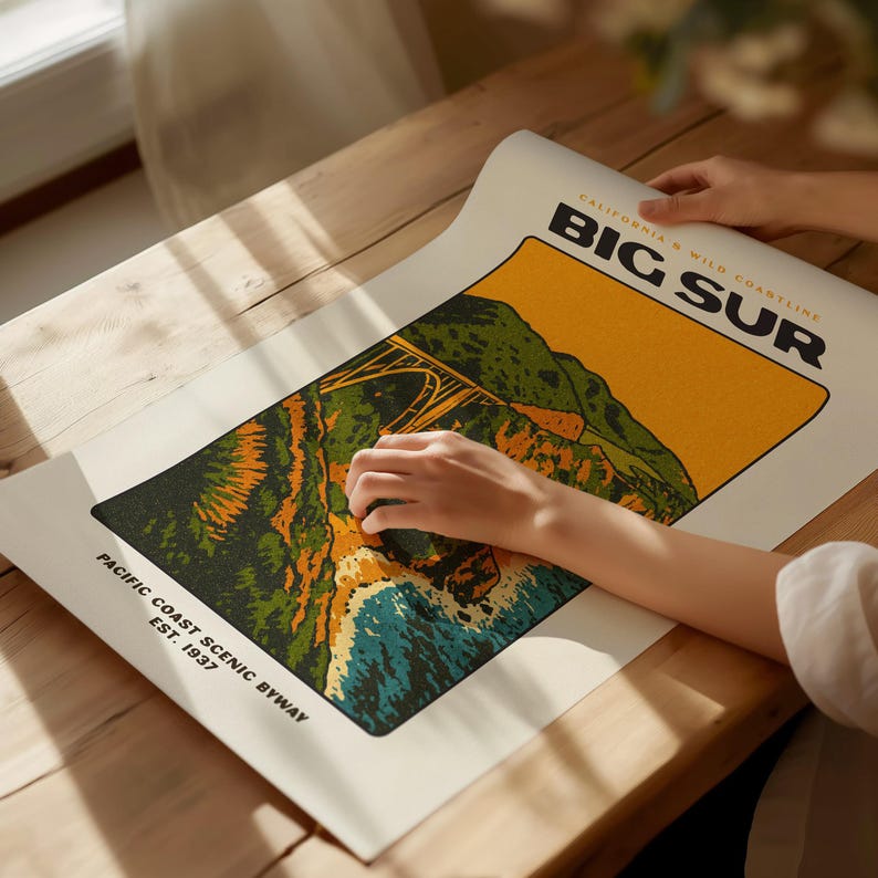 Vintage Big Sur-reisposter: kunstafdruk kust van Californië afbeelding 4
