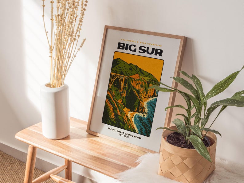 Vintage Big Sur-reisposter: kunstafdruk kust van Californië afbeelding 5