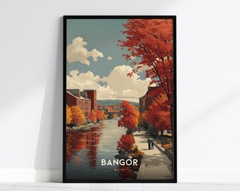 Bangor Maine Travel Poster: Acadia National Park, Coastal New England Art