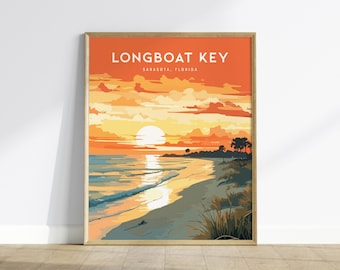 Longboat Key, Sarasota, Floryda - Projekt plakatu ściennego Podróż Plaża Zachód słońca Życie na wyspie Wakacje Styl życia Wydruk Zestaw upominkowy