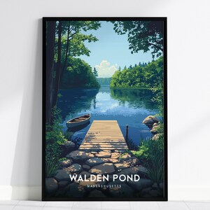 Poster Walden Pond Massachusetts: op Thoreau geïnspireerde muurkunst uit New England afbeelding 1