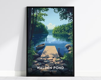 Poster di Walden Pond, Massachusetts: arte murale del New England ispirata a Thoreau