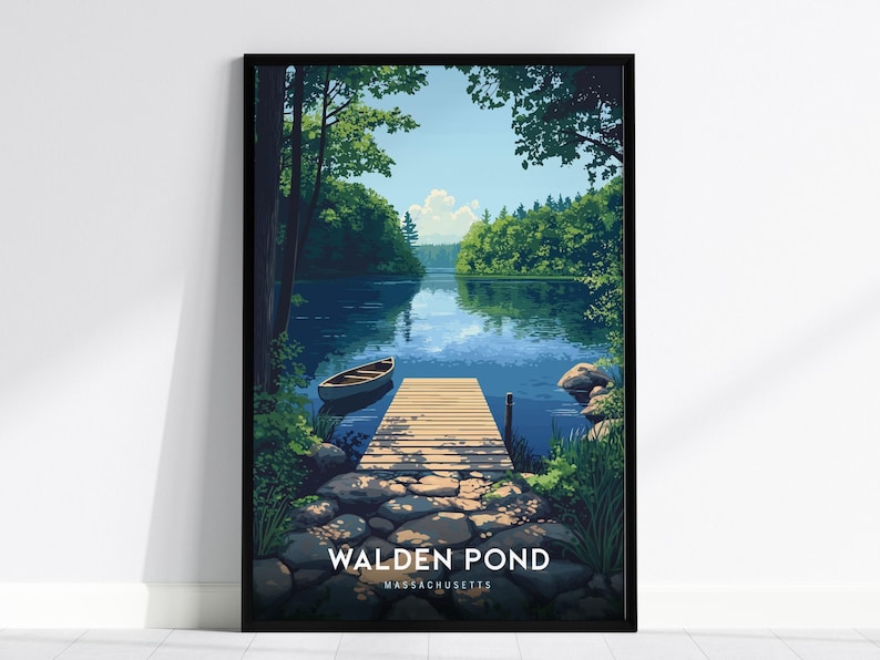 Poster Walden Pond Massachusetts: op Thoreau geïnspireerde muurkunst uit New England afbeelding 1