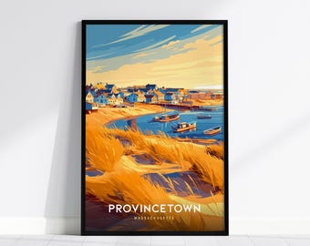 Provincetown Poster, Cape Cod Massachusetts Art, Vintage Travel Print, Beach Town Wall Art, Coastal Decor, New England Gift, P-town Print